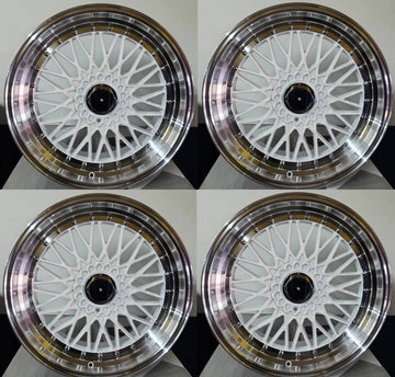 18" Wheels 18x8 +35 5x114.3/5x120 White Machined Lip RS Style Rims Set 4