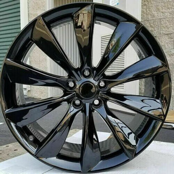 20" WHEELS FIT TESLA MODEL 3 MODEL Y 20x9 +35 TURBINE STYLE GLOSS BLACK 5x114.3