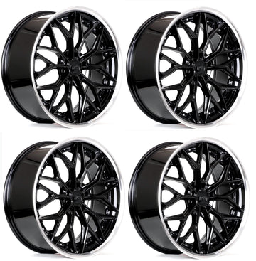 22" BLACK MACHINED LIP WHEELS RIMS 22X9 5X112 +35 CB 73.1 NEW SET OF 4