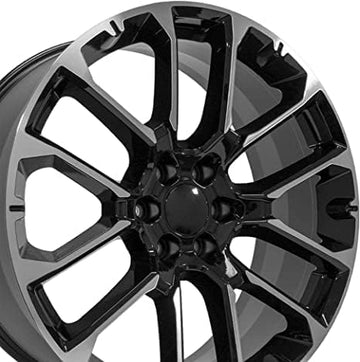 OE Wheels LLC 24 inch Fits Escalade, Silverado, Sierra Tahoe, Yukon CV67 Machined Black Wheel, Set of 4