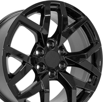 OE Wheels LLC 22 inch Fits Escalade, Silverado, Sierra Tahoe, Yukon CV66 Gloss Black Wheel, Set of 4