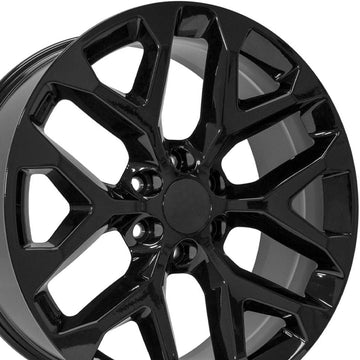 OE Wheels LLC 22 inch Rim Fits Chevy Silverado Snowflake Wheel CV98B 22x9 Black Wheel Hollander 5668, Set of 4