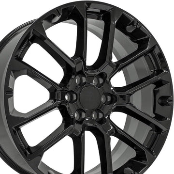 OE Wheels LLC 24 inch Fits Escalade, Silverado, Sierra Tahoe, Yukon CV67 Gloss Black Wheel, Set of 4