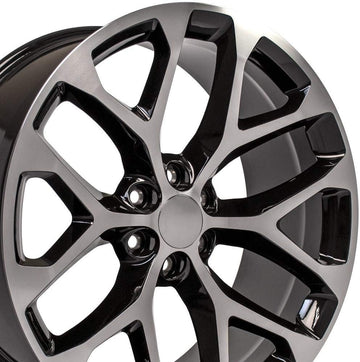 OE Wheels LLC 24 inch Rim Fits Chevy Silverado Snowflake Wheel CV98B 24x10 Mach'd Black Wheel Hollander 5668, Set of 4