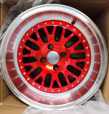15" RED WHEELS LM20 STYLE 15x8 4x100 +0 CB73.1 AGGRESSIVE FIT RIMS SET 4