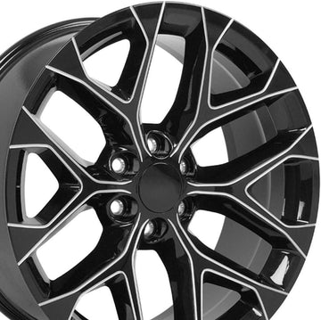 OE Wheels LLC 22 inch Rim Fits Silverado Snowflake Wheel CV98B 22x9 Black Milled Wheel Hollander 5668, Set of 4