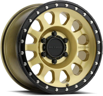 Method Race 315 Custom Wheel - Gold with Matte Black Lip Rims - 17" x 8.5", 0 Offset, 6x135 Bolt Pattern, 87mm Hub, Set of 4