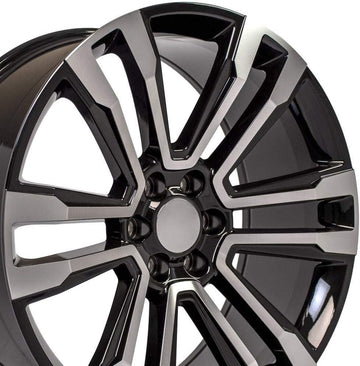 OE Wheels LLC 24 inch Rims Fit pre-2019 Silverado Sierra pre-2021 Tahoe Suburban Yukon Escalade CV44 24x10 Black Mach'd Wheel Hollander 5822, Set of 4