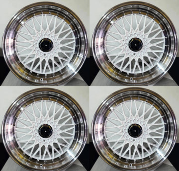 18x9 +35 RS STYLE WHEELS 18" 5X112/5X114.3 WHITE MACHINED LIP RIMS SET 4