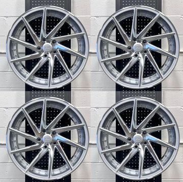 19" Wheels 19x8.5 / 19x9.5 +35 5x114.3 Staggered Silver Machined Rims Set 4