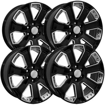 (Set of 4) OE Wheels CV93B 22x9 6x5.5" +24mm Black/Chrome Wheels Rims 22" Inch