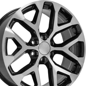 OE Wheels LLC 22 inch Rim Fits Chevy Silverado Snowflake Wheel CV98B 22x9 Mach'd Black Wheel Hollander 5668, Set of 4