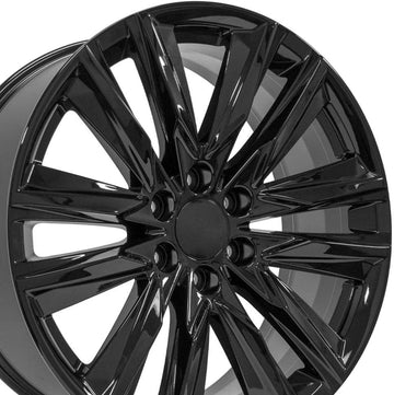 OE Wheels LLC 22 inch Fits Escalade, Silverado, Sierra Tahoe, Yukon CA91 Gloss Black Wheel, Set of 4