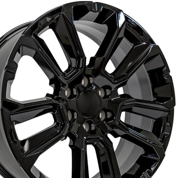 OE Wheels LLC 24 inch Fits Escalade, Silverado, Sierra Tahoe, Yukon CV68 Satin Black Wheel, Set of 4