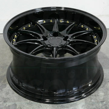 19x9.5 Aodhan DS07 Wheels 5x114.3 +30 Rims 19 Inch Set Gloss Black Gold Rivets