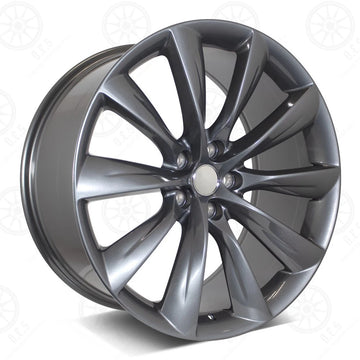 SET (4) 21" WHEELS FOR TESLA MODEL S 21x9/21x10 5x120 TURBINE STYE GUNMETAL GREY
