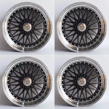 18" Wheels 18x8 +35 5x120 / 5x114.3 Black Machined Lip RS Mesh Style Rims Set 4