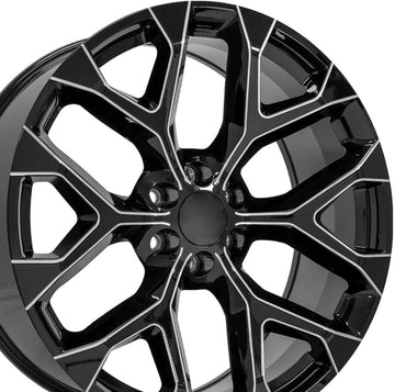 OE Wheels LLC 24 inch Rim Fits Chevy Silverado Snowflake Wheel CV98B 24x10 Black Milled Wheel Hollander 5668, Set of 4