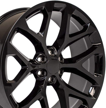 OE Wheels LLC 24 inch Rim Fits Chevy Silverado Snowflake Wheel CV98B 24x10 Gloss Black Wheel Hollander 5668, Set of 4
