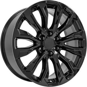 OE Wheels LLC 22 inch Fits Escalade, Silverado, Sierra Tahoe, Yukon CV30 Gloss Black Wheel, Set of 4