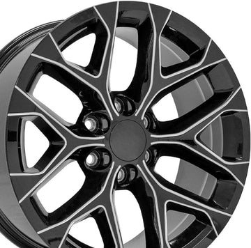 OE Wheels LLC 20 Inch Rim Fits Silverado Tahoe Sierra Yukon Snowflake CV98B Black Milled 20x9 Rim Hollander 5668, Set of 4