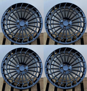 (Set 4) 20" Black Staggered Wheels For 20x8.5 +30/20x9.5 +35 5x114.3 CB 66.56