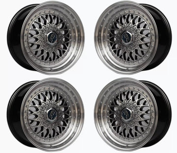 16" Wheels RS Style 16x7.5 4x114.3 / 4x100 +15 CB73.1 Hyperblack Machined Set 4