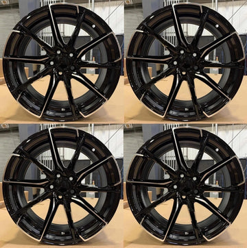(SET 4) 16" Wheels 16x6.5 5x100+35 CB 73.1 Black Machined Edge Rims Set
