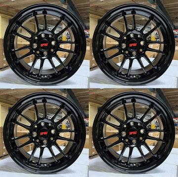 15"  Wheels Gloss Black Tuner AH Style 15x7 4x100 / 4x114.3 +35 IPW Rims SET 4