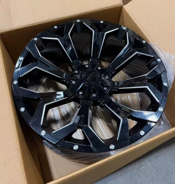 22" W950 TRUCK WHEELS 22X10 5x127 5X114 +0 71.6 GLOSS BLACK MILLED SET OF 4