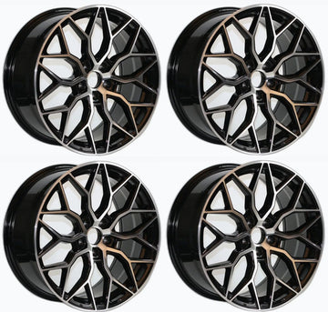 18x8 Wheels 18" 5x112 +35 CB 73.1 Black Machined Mesh Rims Set 4