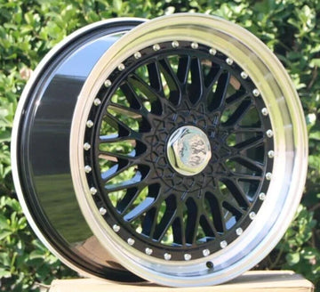 18" Wheels 18x8 +35 5x112/5x114.3 Black Machined Lip RS Style Rims Set 4