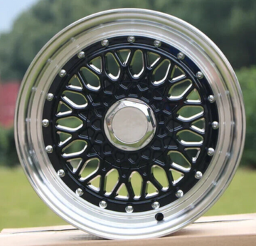 15" Wheels RS Style 15x7 4x100 / 4x114.3 +20 Black Machined Lip Mesh Rims SET 4