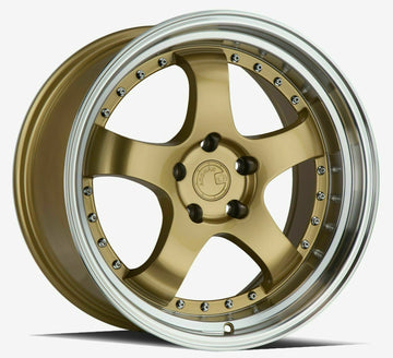 18x9.5 Gold Machined Lip 18" Wheels Aodhan AH03 5x100 +35 Rims (Set of 4)
