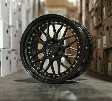 18x9.5 Aodhan Ah02 Wheels 5x114.3 +30 Gloss Black Gold Rivets 18 Inch Rims Set 4