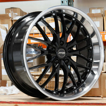 18" MRR GT1 Wheels Black Machined Lip 18x9.5 5x112 +25 Rims Set 4
