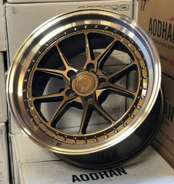 18x9.5 5x114.3 +30 Aodhan DS08 Bronze Machined Lip 18 Inch Concave Wheels Set 4