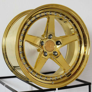 Aodhan DS05 18x9.5 +15 Wheels 5x114.3 Gold With Chrome Rivets 18" Rims Set 4