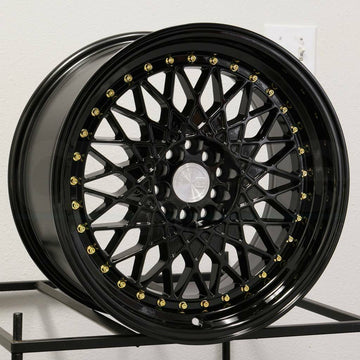 Aodhan AH05 17x9 5x100/5x114.3 +25 Full Black With Gold Rivets Wheels Rims Set 4