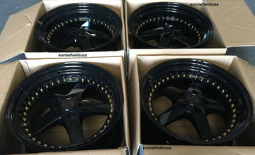 19x9.5 ESR SR04 Gloss Black Gold Rivets Wheels 19 Inch +22 5x114.3 Rims Set 4