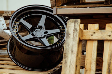 19" Aodhan DS05 Wheels 19x9.5 +15 Gloss Black With Gold Rivets 5x114.3 (Set 4)