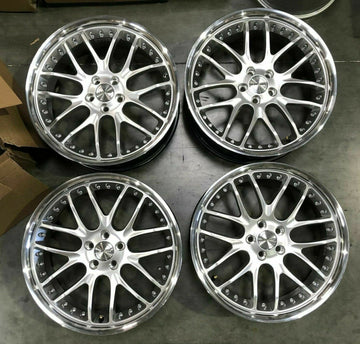19x8.5 MRR GT7 Silver Polished Lip Wheels 19" 5x114.3 +20 Rims Set 4