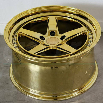 Aodhan DS05 19x9.5 +15 5x114.3 Wheels 19" Gold Vacuum With Chrome Rivets Set 4