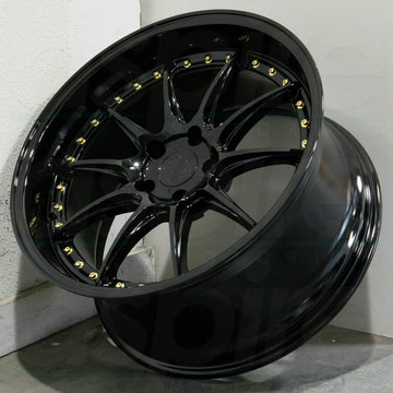 18x9.5 Gloss Black Wheels Aodhan DS07 DS7 5x100 +35 Rims 18 Inch Set 4