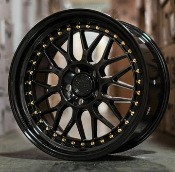 18x8.5 Aodhan AH02 5x100 +35 Gloss Black Gold Rivets 18 Inch Wheels Rims Set 4