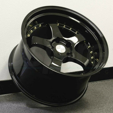 18x9.5 Black With Gold Rivets Wheels Aodhan AH03 AH3 5x100 +30 Rims 18" Set 4