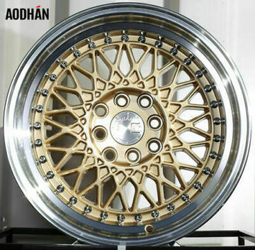 AODHAN AH05 17x9 4x100/4x114.3 +25 Gold with Machined Lip Wheels 17" Rims Set 4