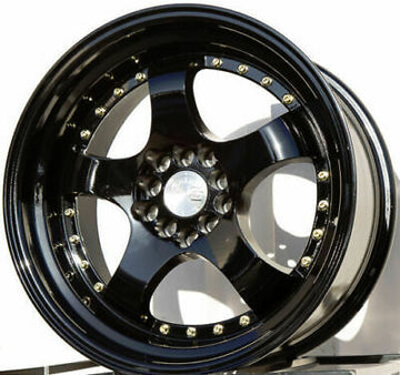Aodhan AH03 Wheels 17x9 5x100 5x114.3 +25 Black With Gold Rivets 17" Rims Set 4