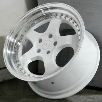 18x10.5 +22 5x114.3 ESR SR06 White Machined Lip 18 Inch Wheels Rims Set 4