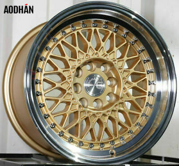 15" Aodhan Ah05 Gold Machined Lip Wheels 15x8 4x100 / 4x114.3 +20 (Set 4)